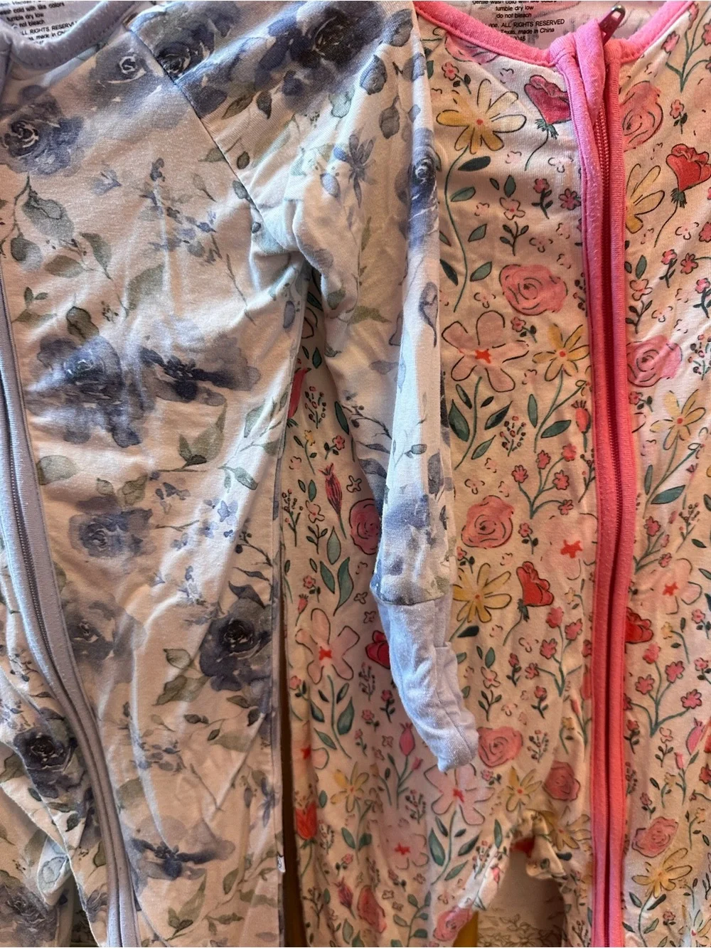 Caden Lane Floral Footed Pajamas in blue and pink